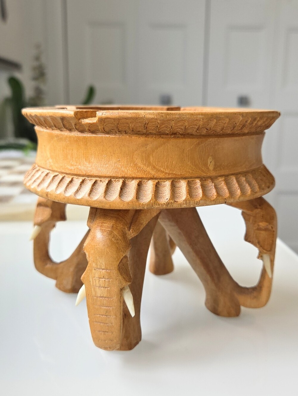 Natural Wooden Carved Elephant Ashtray